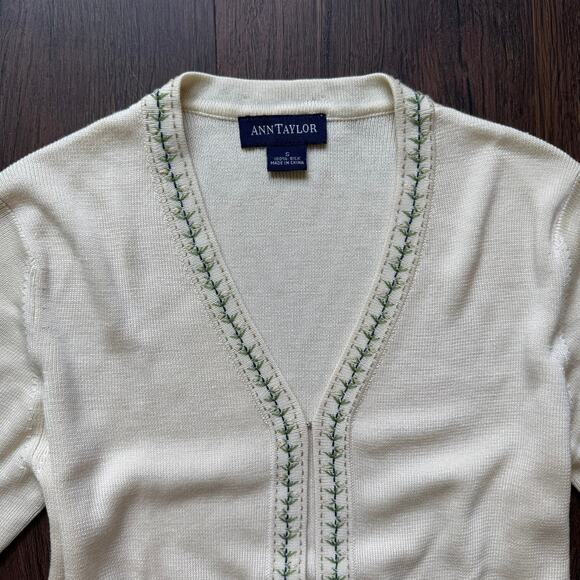 Ann Taylor 100% Silk Cardigan – Embroidered Trim, Size Small - Picture 3 of 8